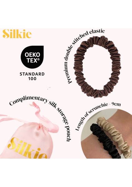 %100 Saf Ipek Küçük Scrunchie Saç Tokası Siyah - Günlük Pratik Ekstra Elastik Lastikli Simit Toka indirimleri