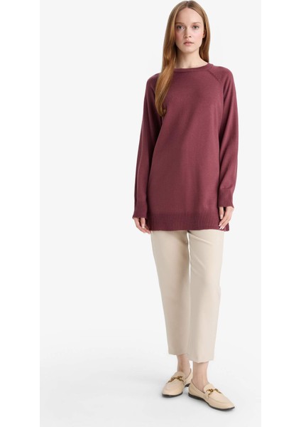 Regular Fit Bisiklet Yaka Basic Düz Triko Kazak Tunik C4474AX25WN fiyatları