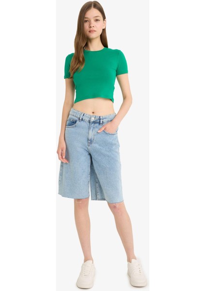 Fitted Crop Basic Düz Kısa Kollu Tişört F8924AX25HS fiyatları