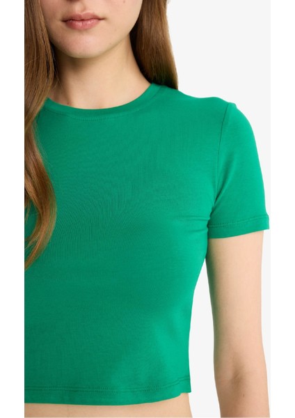 Fitted Crop Basic Düz Kısa Kollu Tişört F8924AX25HS indirimleri