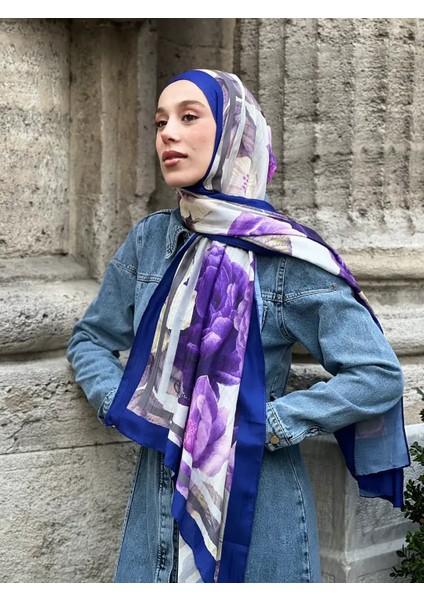 Gül Desen Bambu Şal - Indigo