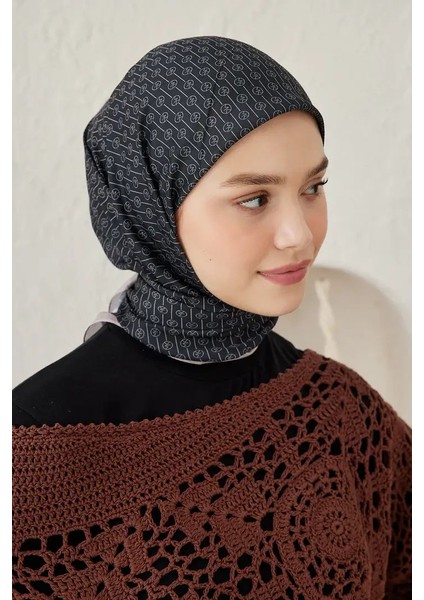 Çizgisel Daire Mk Pamuk Eşarp - Bej-Siyah modelleri