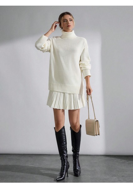 TKM0003 Kadın Pileli Etekli Balıkçı Yaka Triko Takım modelleri