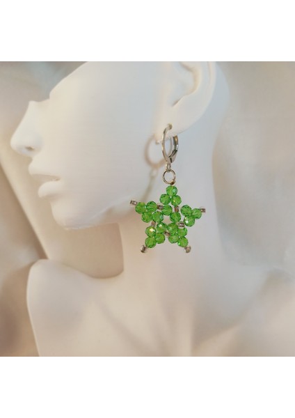 Yeşil Kristal Taş Yıldız Küpe, Işıltılı Şık ve Trend Kadın Küpesi, Zarif Takı, Yıldız Küpe, Kristal Küpe, Taşlı Küpe, Günlük Küpe, Özel Gün Küpesi, Hediyelik Küpe, El Yapımı Küpe