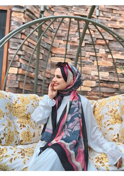 Margarit Desen Bambu Şal -Siyah-Yeşil