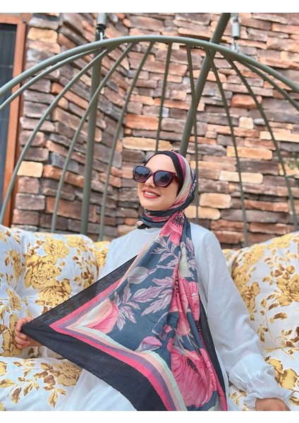 Margarit Desen Bambu Şal -Siyah-Yeşil modelleri