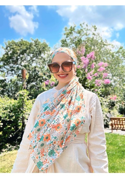 Flora Desen Bambu Eşarp - Turuncu - Yeşil fiyatları