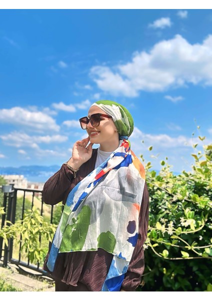 Palet Desen Bambu Eşarp - Beyaz - Turuncu fiyatları
