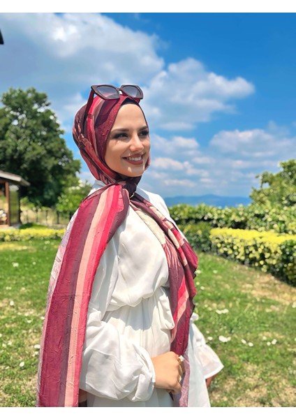 Margarit Desen Bambu Şal - Bordo-Mürdüm
