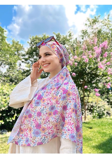 Flora Desen Bambu Eşarp - Mavi - Somon fiyatları