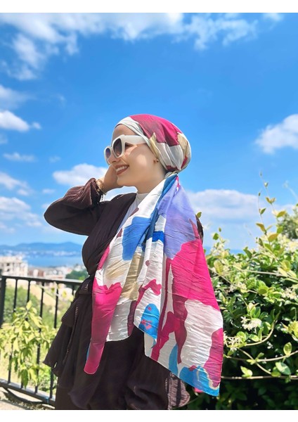 Palet Desen Bambu Eşarp - Beyaz - Vişne modelleri