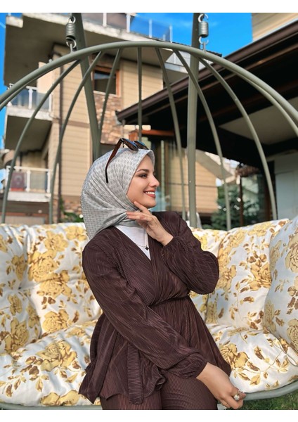 Çizgisel Daire Mk Pamuk Eşarp - Gri-Füme fiyatları