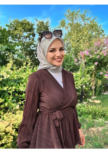 Çizgisel Daire Mk Pamuk Eşarp - Gri-Füme modelleri