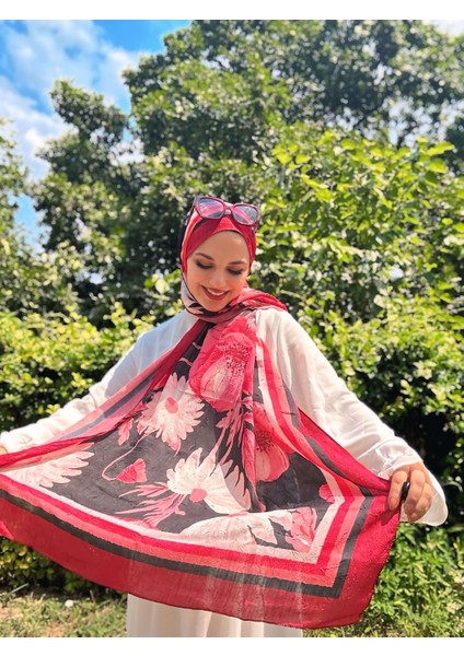 Margarit Desen Bambu Şal - Kırmızı fiyatları