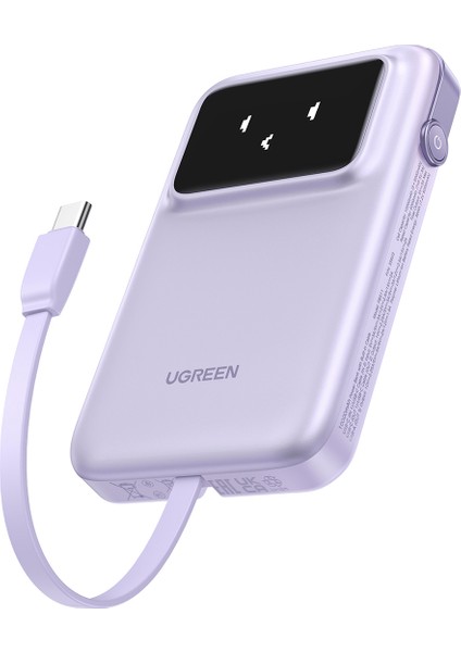 Uno Dahili Kablolu 10.000 Mah 30W Hızlı Şarj Powerbank, Mor, 35604B