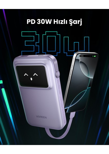 Uno Dahili Kablolu 10.000 Mah 30W Hızlı Şarj Powerbank, Mor, 35604B fırsatları