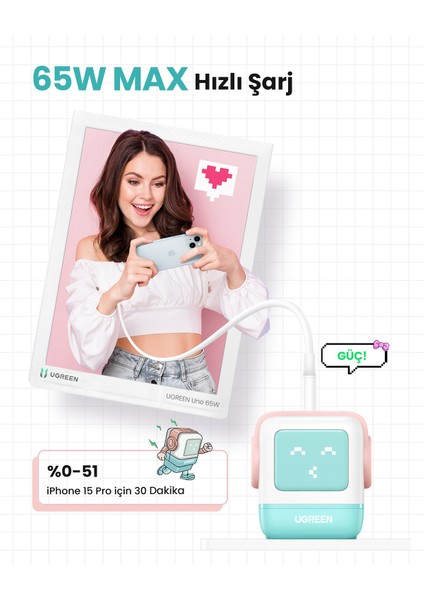 Nexode Uno 65W Robot Gan Hızlı Şarj Cihazı 2xusb-C, 1xusb-A, Renkli - 35855 fiyatları