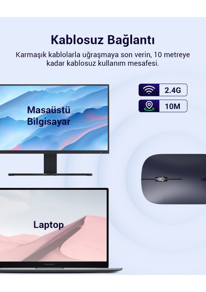 2.4ghz Sessiz Tuşlu Kablosuz Optik Mouse Siyah
