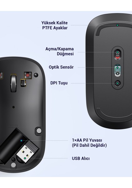 2.4ghz Sessiz Tuşlu Kablosuz Optik Mouse Siyah