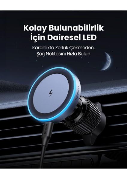 15W Magsafe Kablosuz Araç Içi Manyetik Hızlı Şarj Cihazı - 35029