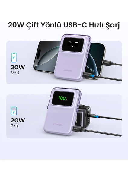 Uno Magsafe Wireless 10.000 mAh 20W Hızlı Şarj Mini Powerbank, Mor - 45328 modelleri