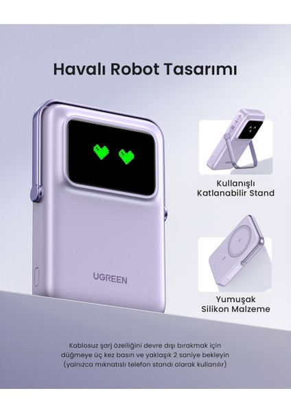 Uno Magsafe Wireless 10.000 mAh 20W Hızlı Şarj Mini Powerbank, Mor - 45328 indirimleri