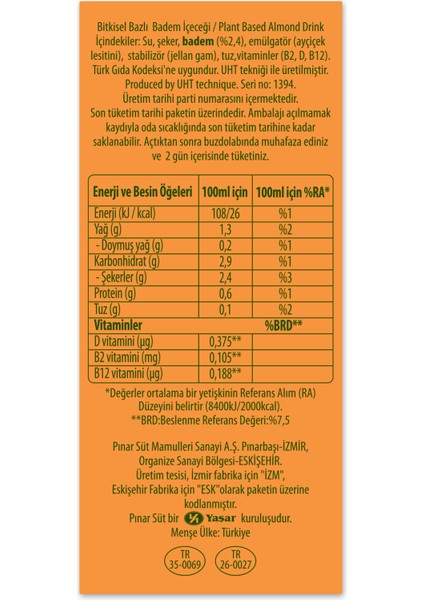 Nature Blend Bitkisel Bazlı Badem Içeceği 1 L Vegan Laktozsuz x 2 Adet fırsatları