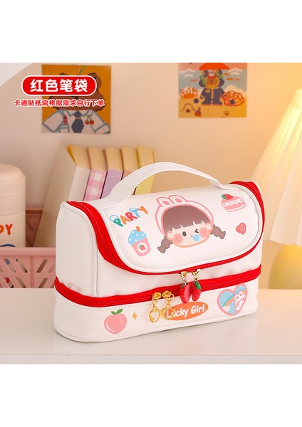 Karikatür Büyük Kapasiteli Kalem Kutusu Çift Katmanlı Diy Girly Kalp Saklama Kozmetik Çantası (Yurt Dışından)