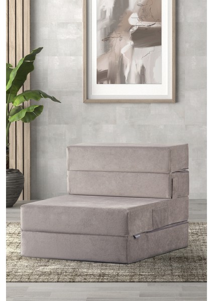 Valeria Kadife Katlanır Yatak Olabilen Tek Kişilik Koltuk Açık Gri