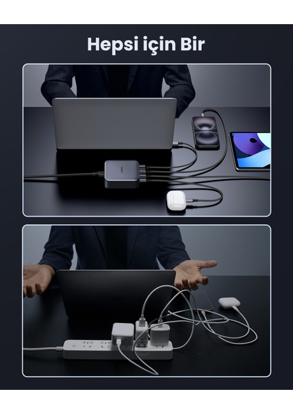 Nexode 100W GaN Masaüsü Hızlı Şarj Cihazı QC PD 4 Portlu 3xUSB-C, 1xUSB-A, Gri - 90928 indirimleri