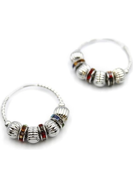 Taşlı Halka Küpe - Gümüş