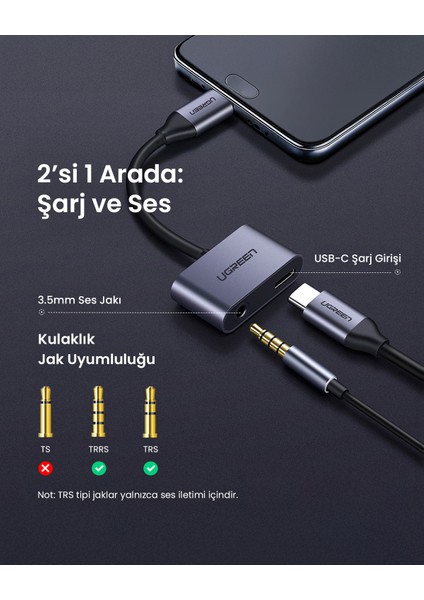 Type-C 3.5mm Kulaklık ve Şarj Dönüştürücü fiyatları