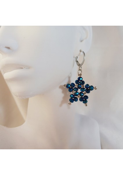 Lacivert Kristal Taş Yıldız Küpe, Işıltılı Şık ve Zarif Kadın Küpesi, Trend Takı, Yıldız Küpe, Kristal Küpe, Özel Gün Küpesi, Günlük Küpe, Taşlı Küpe, El Yapımı Küpe, Hediye Küpe