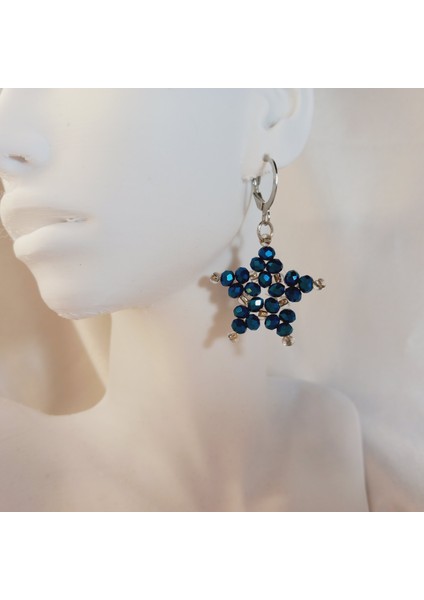 Lacivert Kristal Taş Yıldız Küpe, Işıltılı Şık ve Zarif Kadın Küpesi, Trend Takı, Yıldız Küpe, Kristal Küpe, Özel Gün Küpesi, Günlük Küpe, Taşlı Küpe, El Yapımı Küpe, Hediye Küpe modelleri