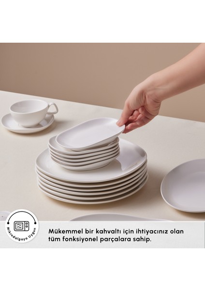 Stream Bone Middle 34 Parça 6 Kişilik Kahvaltı Takımı Beyaz