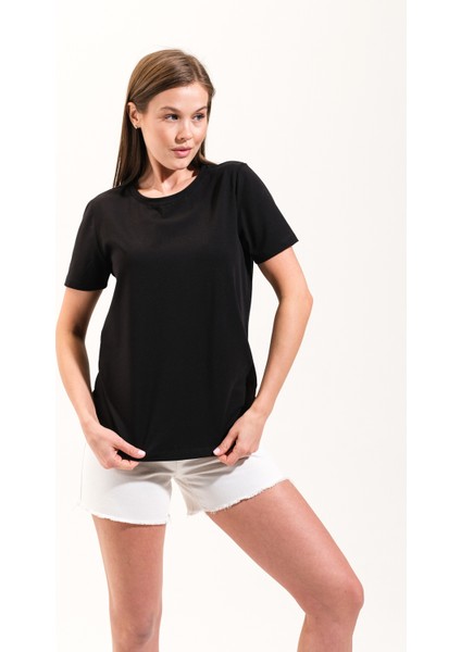 725108_KADIN Sportif Likralı Basic Kısa Kollu Tshirt