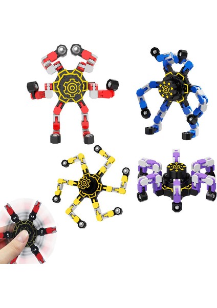 4 Adet Fidget Spinners, Deforme Olabilen Robot Parmak Ucu Oyuncakları, Çocuklar Için Dıy Deforme Olabilen Gyro Oyuncakları Erkek Kız, Doğum Günü Hediyeleri (Yurt Dışından)