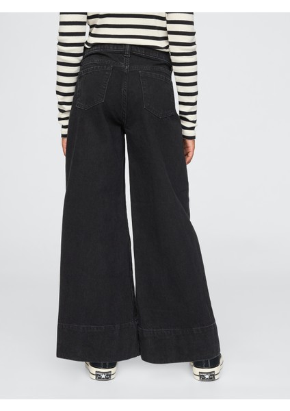 Kız Çocuk Siyah High Rise Stride Wide-Leg Ankle Jean Pantolon fırsatları