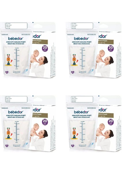 Anne Sütü Saklama Poşeti 200 ml 20LI (4 Kutu)