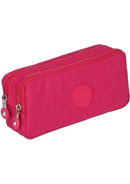 Pembe İki Gözlü Krinkıl Kumaş Kalem Çantası Kalemlik 124