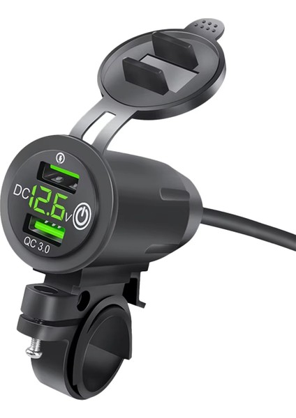 Sürücü Gidon Rafı Araba Şarj Cihazı Çift USB Araba Şarj Soketi Hızlı Şarj Qc3.0 Motosiklet Şarj Cihazı Voltaj Göstergeli C (Yurt Dışından)