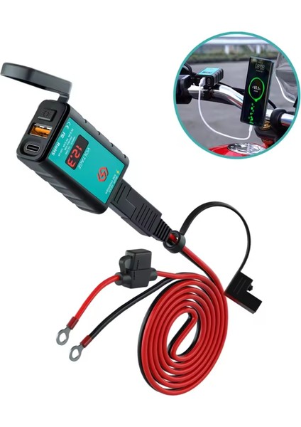 Motosiklet Çift Portlu USB ve Type-C Hızlı Şarj Cihazı, Qc3.0, IP66 Su Geçirmez, 12V-24V Voltmetre, Açma/kapama Anahtarı, Telefonlar Için (Yurt Dışından) modelleri