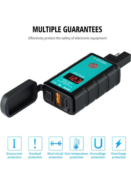Motosiklet Çift Portlu USB ve Type-C Hızlı Şarj Cihazı, Qc3.0, IP66 Su Geçirmez, 12V-24V Voltmetre, Açma/kapama Anahtarı, Telefonlar Için (Yurt Dışından) fırsatları