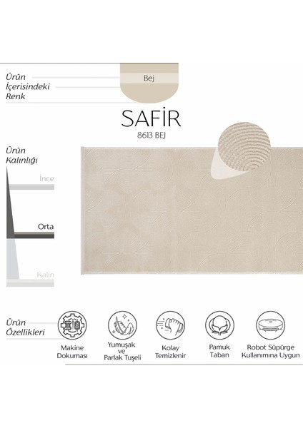 safir 8613 Bej Yolluk Uzun Antre Hol Koridor Halısı Makine Dokuması Modern Yatak Odası Halı Yolluk modelleri