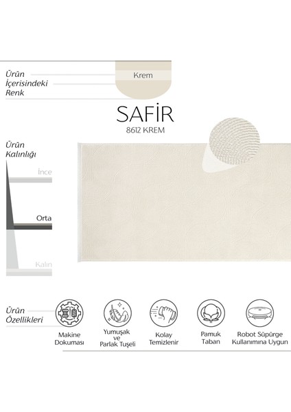 safir 8612 Krem Yolluk Uzun Antre Hol Koridor Halısı Makine Dokuması Modern Yatak Odası Halı Yolluk modelleri