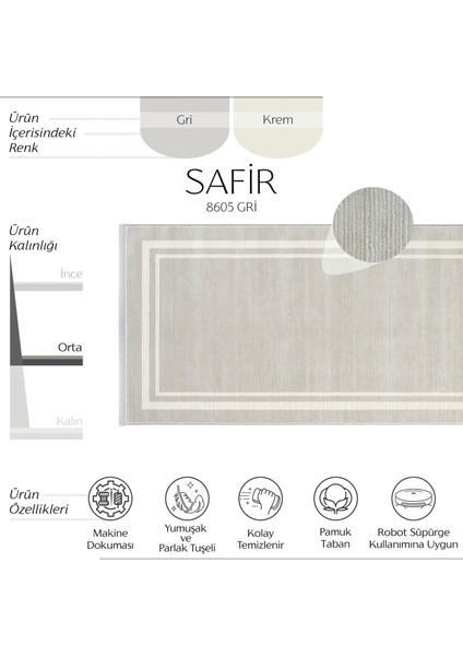 safir 8605 Gri Yolluk Çerçeve Desenli Uzun Antre Hol Koridor Halısı Dokuma Yatak Odası Halı Yolluk modelleri