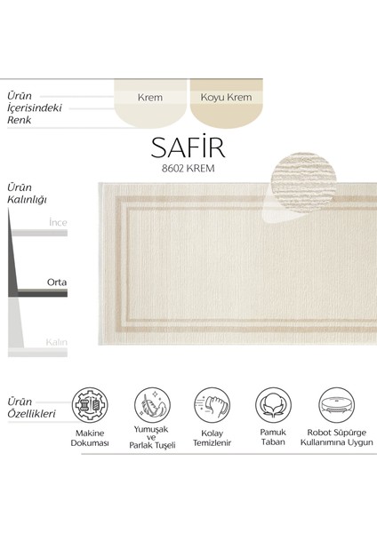 safir 8602 Krem Yolluk Çerçeve Desenli Uzun Antre Hol Koridor Halısı Dokuma Yatak Odası Halı Yolluk modelleri