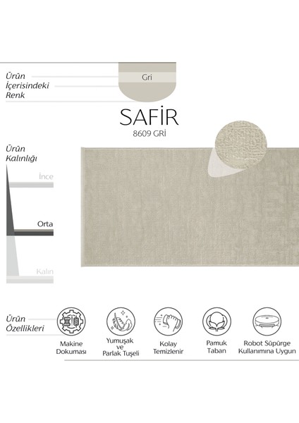 safir 8609 Gri Yolluk Uzun Antre Hol Koridor Halısı Makine Dokuması Modern Yatak Odası Halı Yolluk modelleri