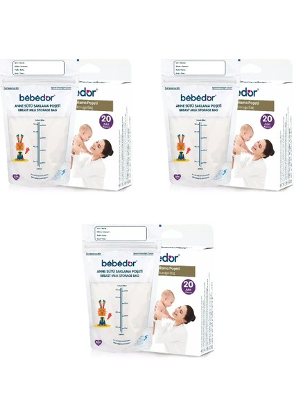 Anne Sütü Saklama Poşeti 200 ml 20LI (3 Kutu)