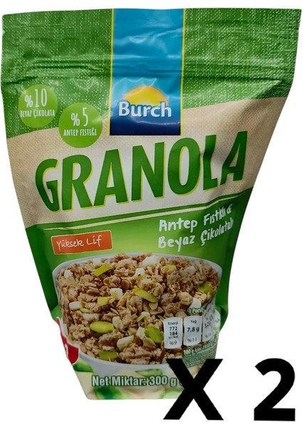 Antep Fıstıklı ve Beyaz Çikolatalı Granola 300 gr x 2 Adet
